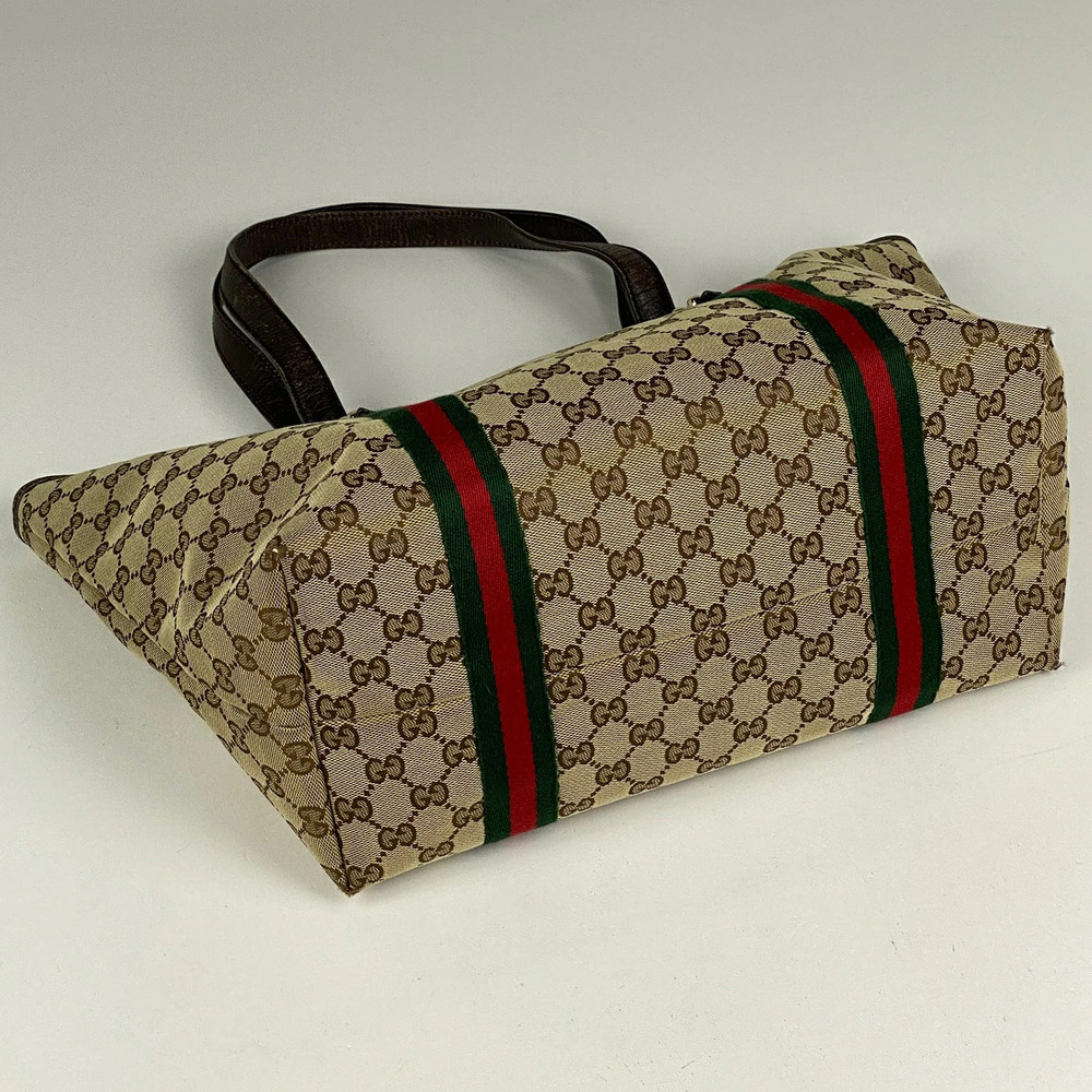 Gucci Tote Bag GG White Beige Shoulder Sherry Canvas